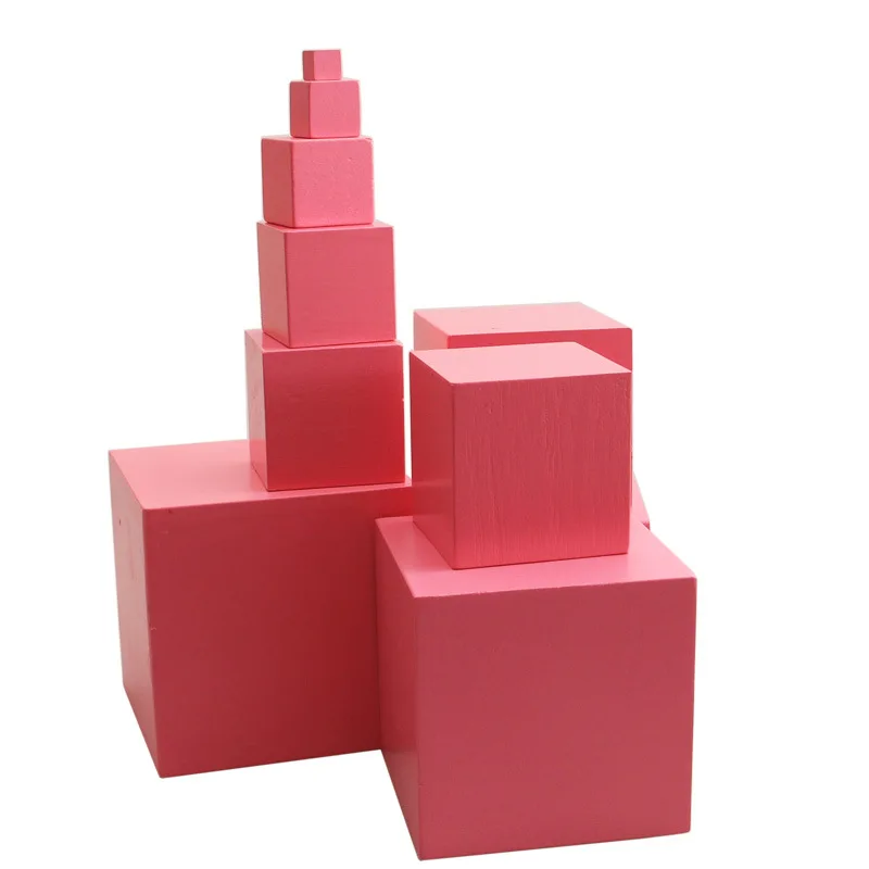 

Wooden Montessori Mathematics Toys Pink Tower Solid Wood Cube 0.7-7CM Early Preschool Educational Children Day Gift