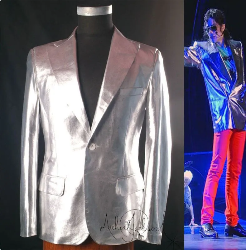 

Classic MJ Michael Jackson This is it Silver Punk Rock Casual Jacket Informal Suit Blazer