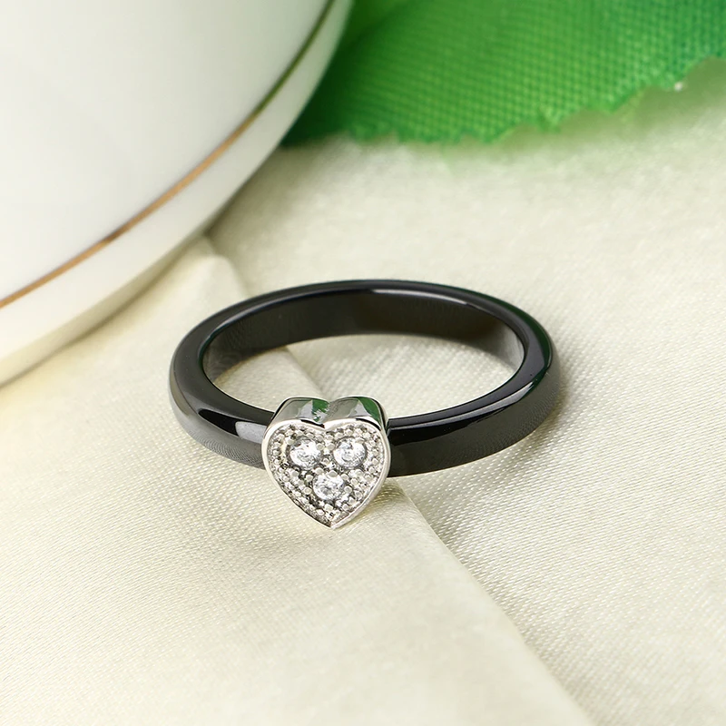 New Crystal Love Heart Ceramic Rings For Women Mother Gift Thin 3mm Width Real Carat Heart Jewelry Ring Original Wedding Jewelry