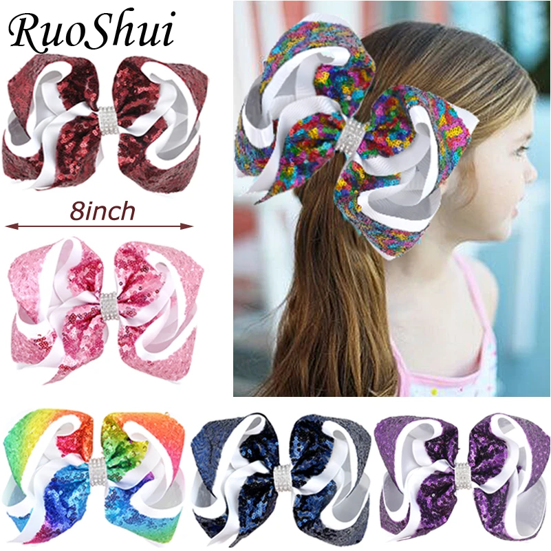 8 cal duży duży cekiny Rhinestone ryps wstążka do kokardki do włosów zaciski krokodylkowe Barrette Bowknot dzieci dziewczyny akcesoria do włosów
