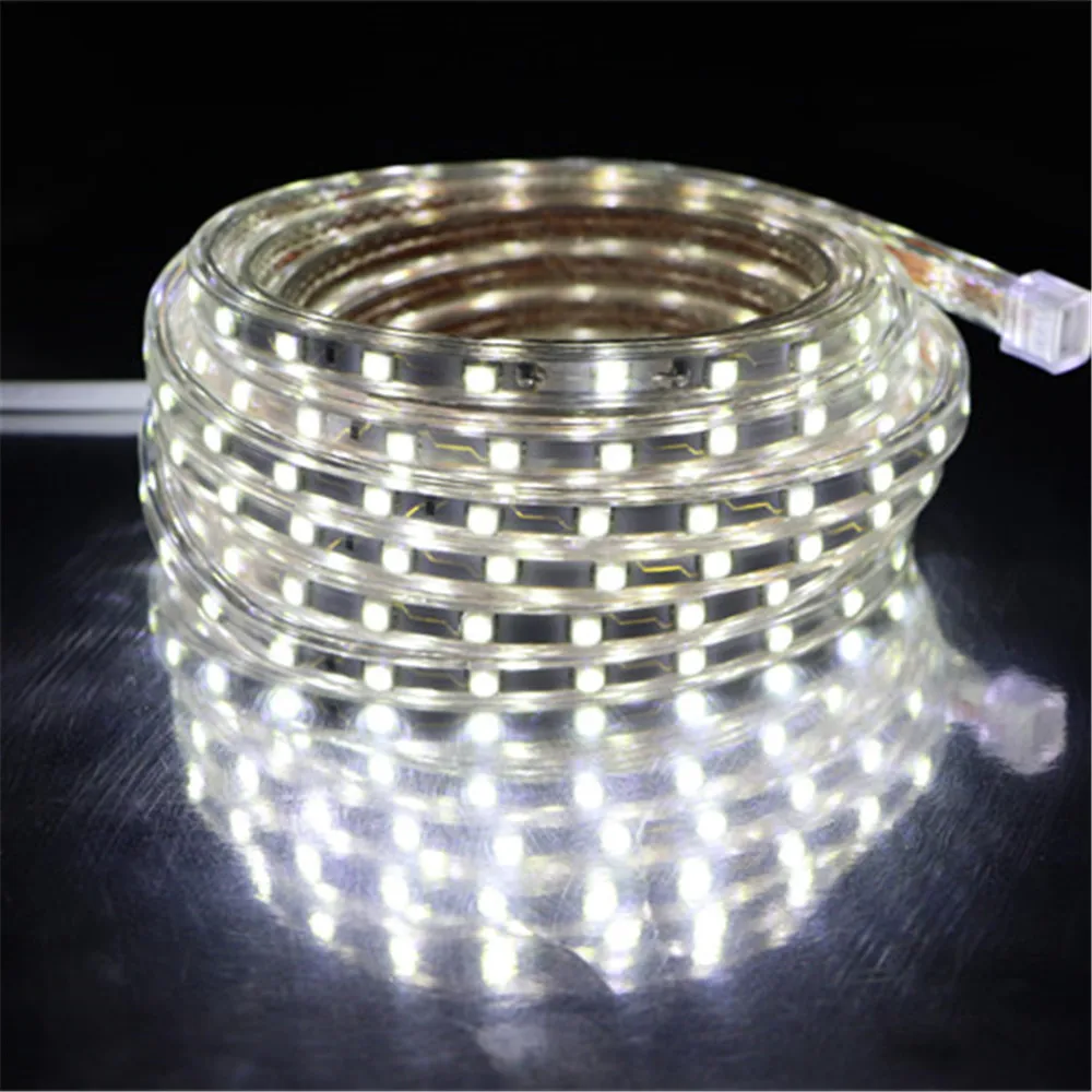 SMD 5050 AC220V LED şerit esnek ışık 60leds/m su geçirmez Led bant LED ışık ile priz 1M 2M 3m 5M 6M 8M 9M 10M 15M 20M