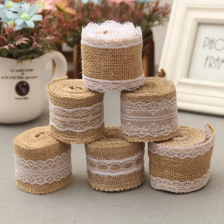 New 5 cm Jute Fabric ribbon Linen Lace DIY handmade Christmas Wedding Crafts linen lace style rich and varied  2 m/roll  Sd009