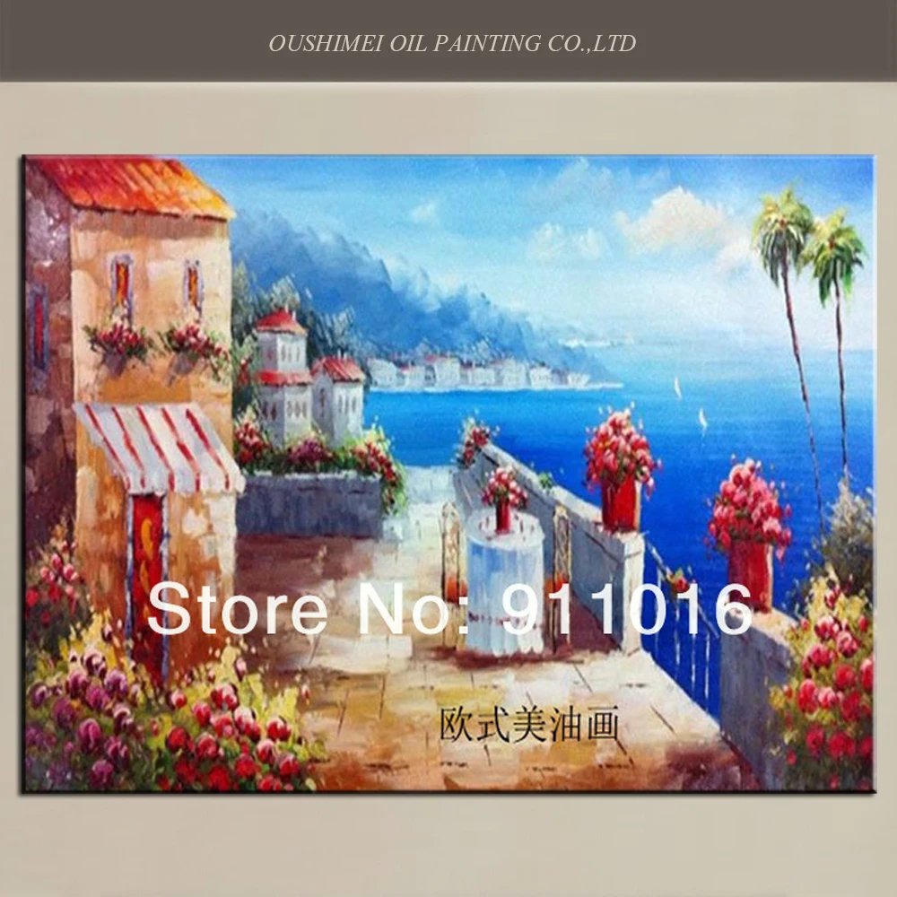 

top skill high quality handmade seascape decoration Handicrafts Art oil painting on canvas mediterranean scenery