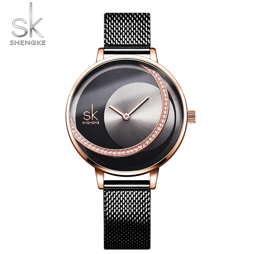 

SK Fashion Luxury Brand Women Quartz Wristwatches Creative Design Thin Ladies Wrist Watch Black Clock For Female Montre Femme