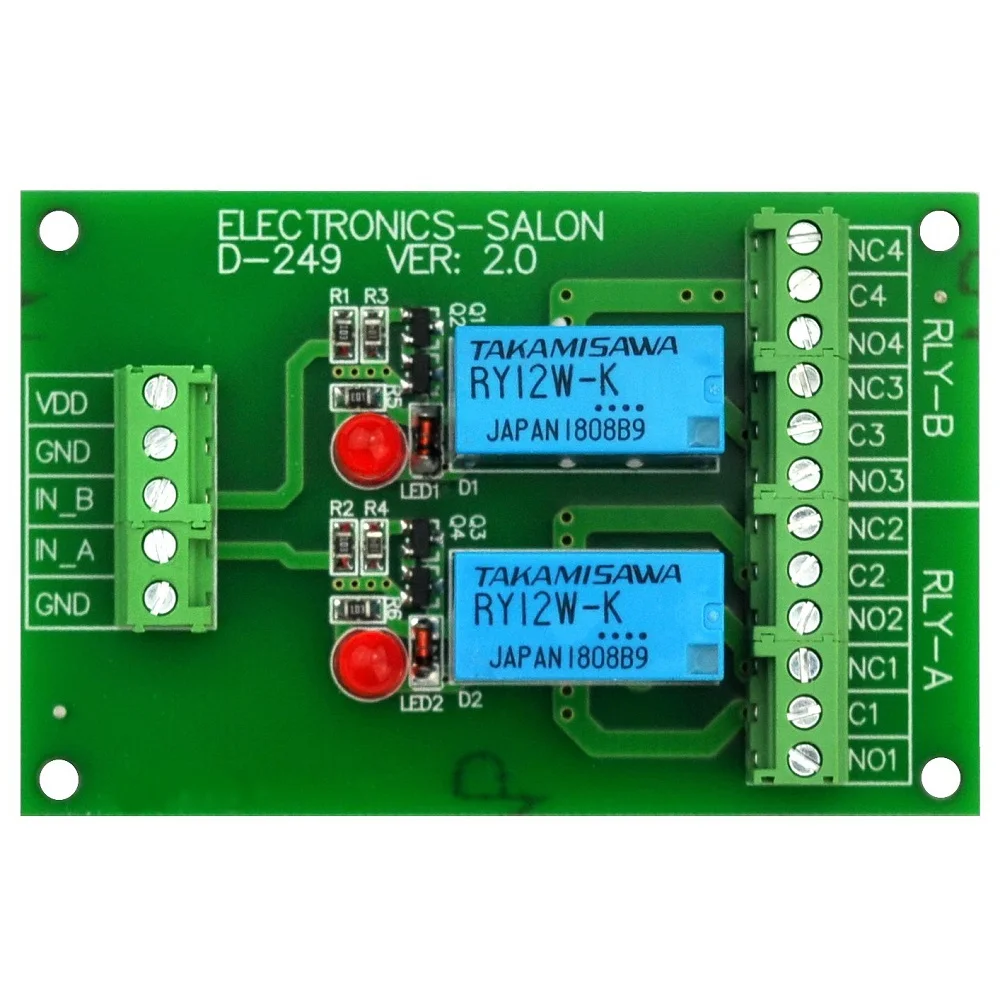 Scheda modulo relè segnale DPDT Electronics-Salon 2, versione DC 12V, per Arduino Raspberry-Pi 8051 PIC.