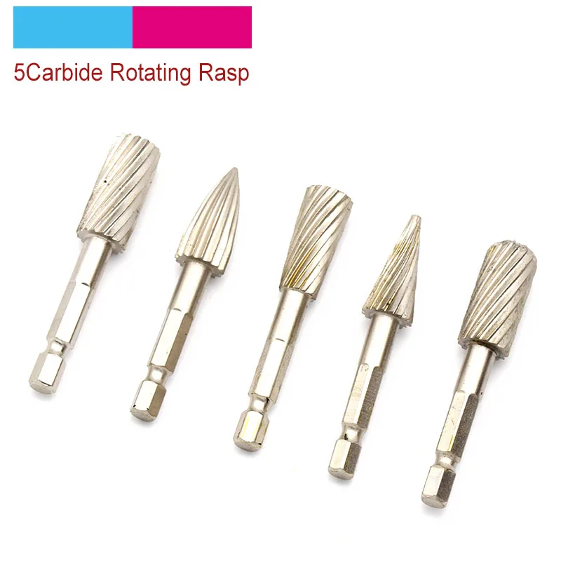 

5pcs HSS 1/4" Electric Grinder Rotary Files Burr Rotary Burr Set For Soft Metal Plastic Wood Grinding Carving Rotary Rasp