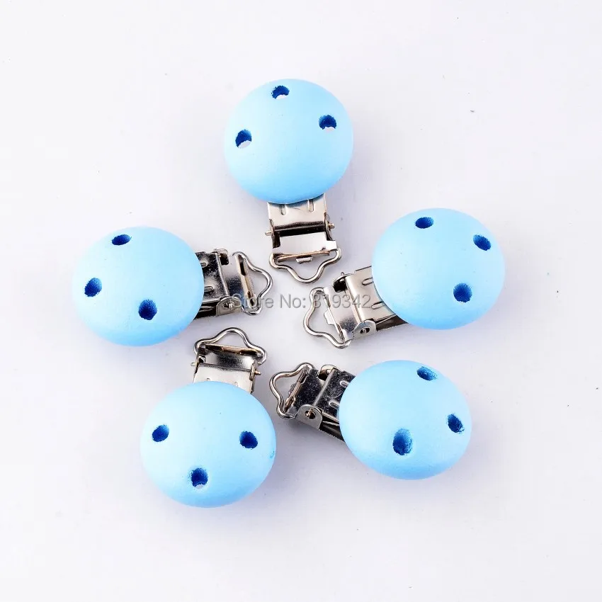 

10PCs Baby Pacifier Clips Blue Pattern Wood Metal Holders Cute Infant Soother Clasps Accessories 4.4x2.9cm