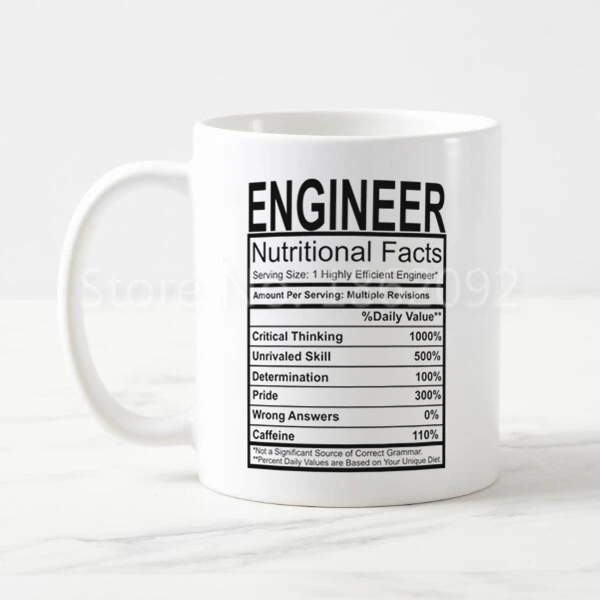 Funny Engineering Gift Novelty Engineer Nutritional Facts Label Science Coffee Mug Tea Cup Nerd Geek Engineer Coworker Gift Xmas