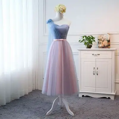 Beauty-Emily Tulle Pink Bridesmaid Dresses 2020 Short V-neck Lace A line  Wedding Party Gown Formal Dress  Robe De Soiree