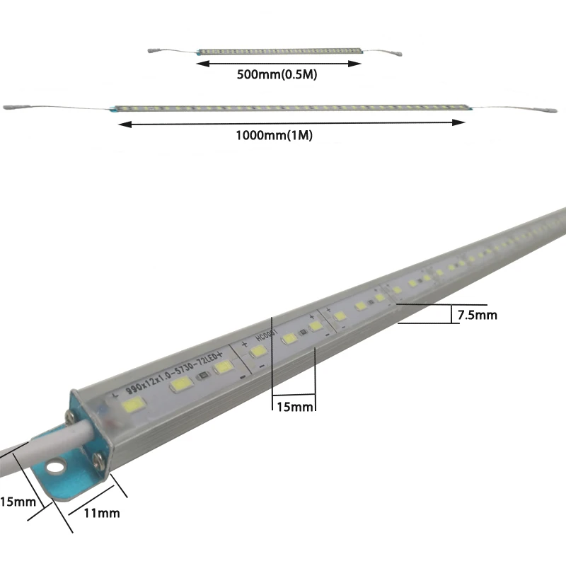 Led Bar światła twarde sztywne taśmy SMD 5730 dwurzędowe 50 CM 0.5 M DC 12 V na zewnątrz wodoodporny IP68 dla domu Camping łodzi