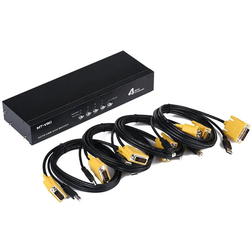 MT-VIKI 4 منفذ dvi kvm التبديل مع الصوت السيارات هوتكي kvma الجلاد usb الماوس 4 قطعة 1 شاشات مع كابل الأصلي 2104DL