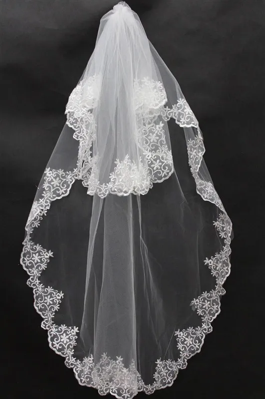 Elegante Elleboog Lengte Tulle Wedding Bridal Veil Een Layer Applique Kant Wedding Veils Goedkope Formele