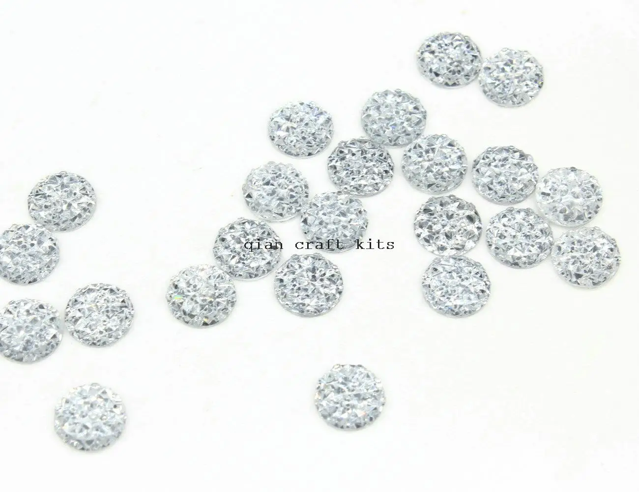 1000pcs 10mm resin drusy cabochons, shiny clear silver iridescent round druzy cabs glitter DIY Decoden Supplies Adornments D25