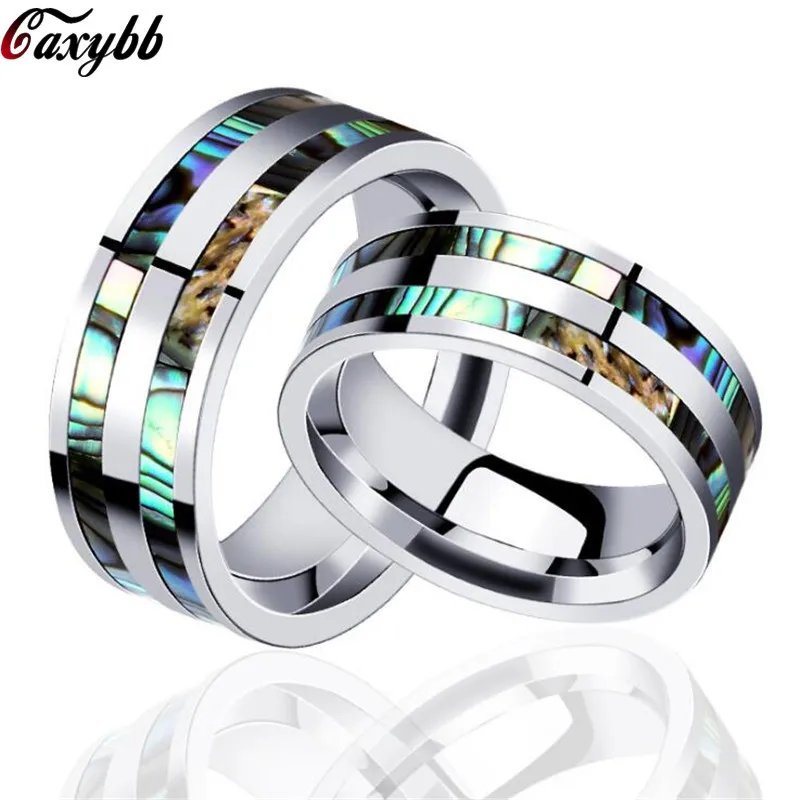 8mm Top Quality Stainless Steel Ring with Double Abalone Shell Inlay for Men Engagement Wedding Bands anillos hombre