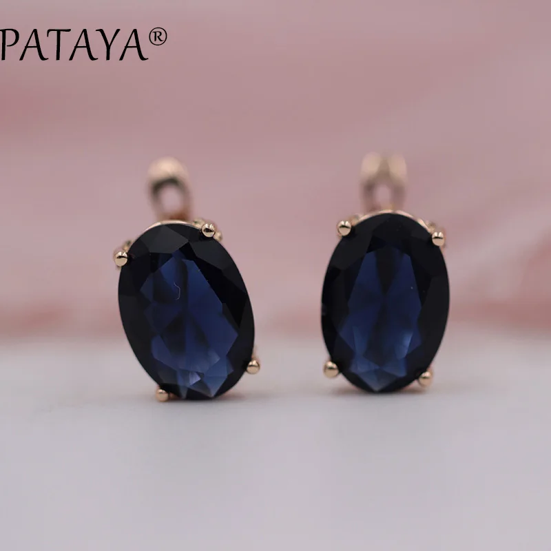 PATAYA Romantic Vintage Green Earrings 585 Rose Gold Color Oval Natural Cubic Zirconia Indian Jewelry Women Chandelier Earrings