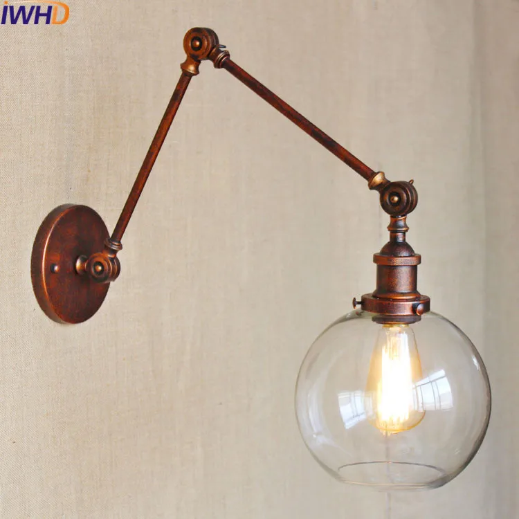 

Swing Long Arm Sconce Retro Vintage Loft Wall Lamp In Bathroom Light Home Lighting Glass Iron Wandlamp Arandelas para parede