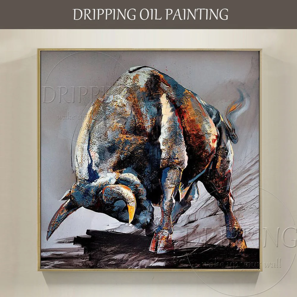 

Artist Hand-painted High Quality Strong Bull Oil Painting on Canvas Modern Cattle Strong Bull Ready to Fight Oil Painting