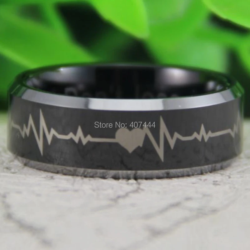 

Free Shipping YGK JEWELRY Hot Sales 8MM Black Top Silver Bevel Forever Love New Men's Comfort Fit Tungsten Ring