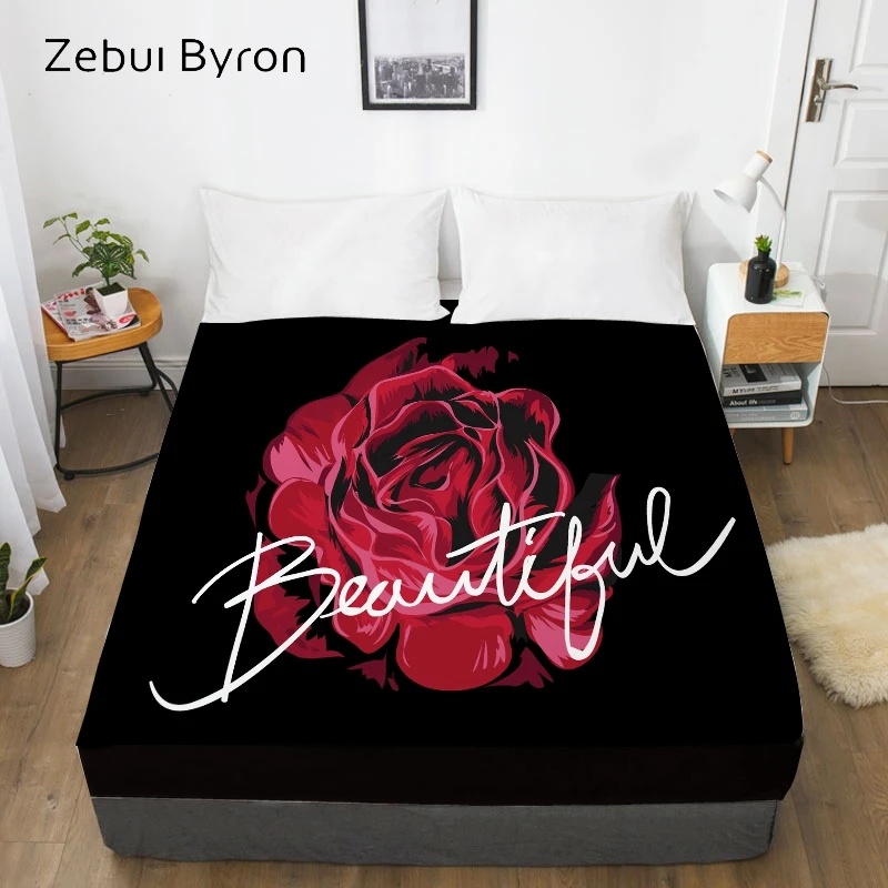 3D Custom Bed Sheet With Elastic,Fitted Sheet Queen/King,Black Rose Mattress Cover, 200/150/160/180x200 bedsheet,drop ship