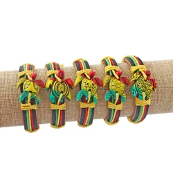 5Pcs Colorful Scroll Rasta Taino Frog Skull Turtle Surfer Charm Leather Accessories For Jewelry Trendy Women Bracelet Bangle