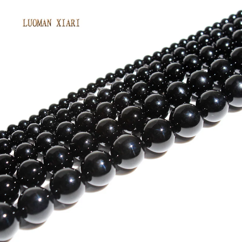 LUOMAN XIARI Natural Round  Black Agate Stone Beads For Jewelry Making DIY Bracelet Necklace Material 4/ 6/8/10mm Strand 15''