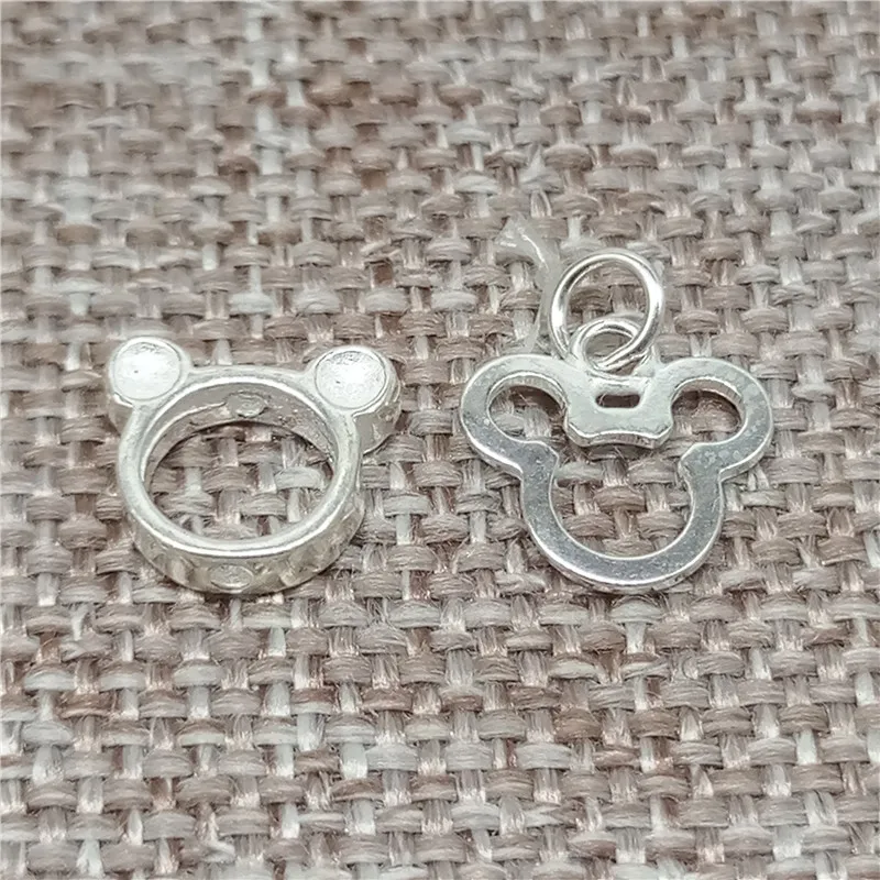 10 Sterling Silver Mouse Charms 925 Silver Mouse Bead Frame for 4mm Bead