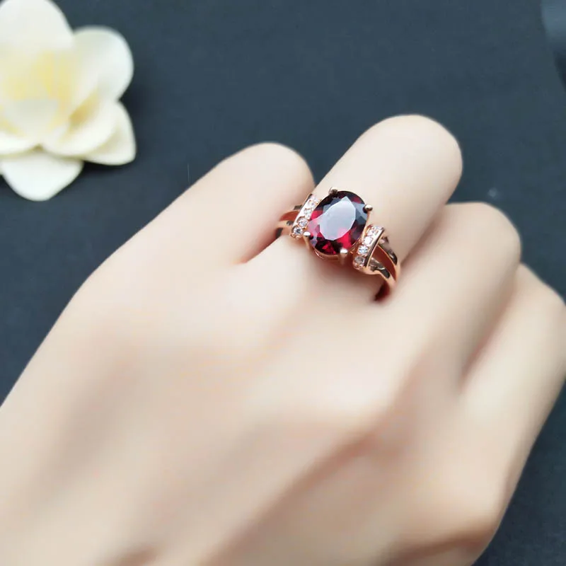 

LANZYO 925 Sterling Silver Rings Natural Garnet Gemstone Fine Jewelry Birthday for Women New Rings open