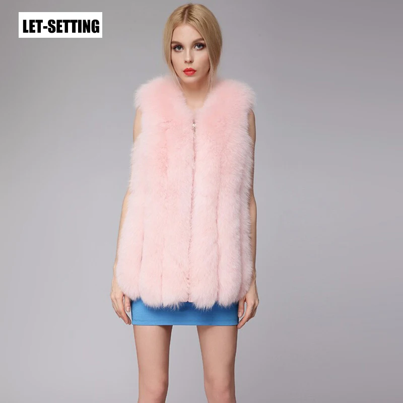 

LET-SETTING hot sale winter sleeveless female fox Faux Fur Vest black red white