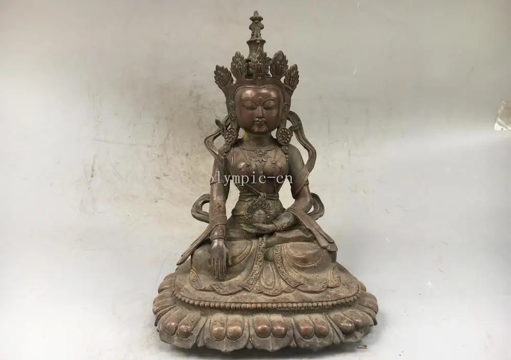 

12 ''чистые красные медные резьбы lotus Avalokitesvara Guanyin Kwan-yin Bodhisattva