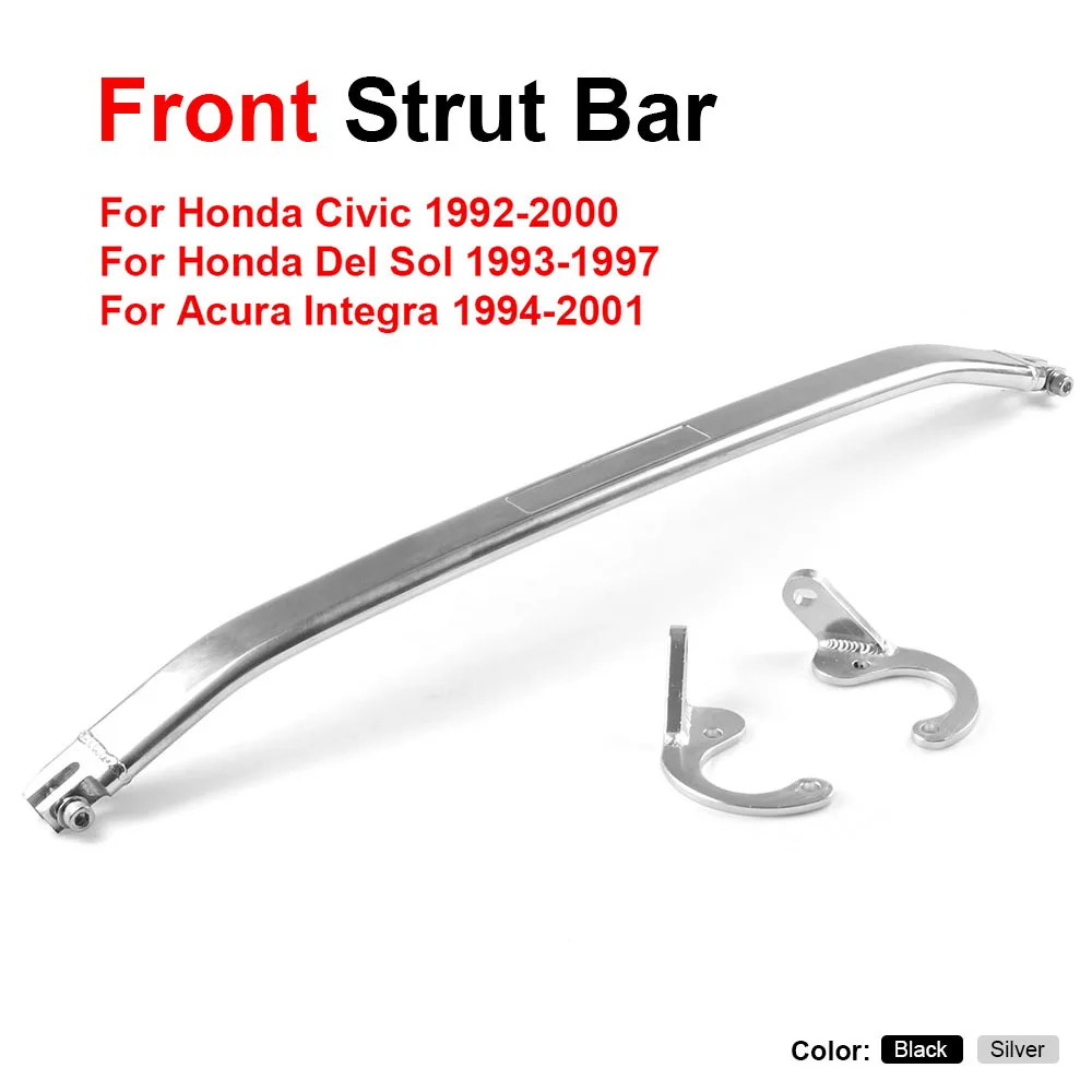 Front Strut Bar Black for Honda 92-00 Civic EG EK/93-97 Del Sol/94-01 Integra DC2 Front Upper Strut Brace Bar