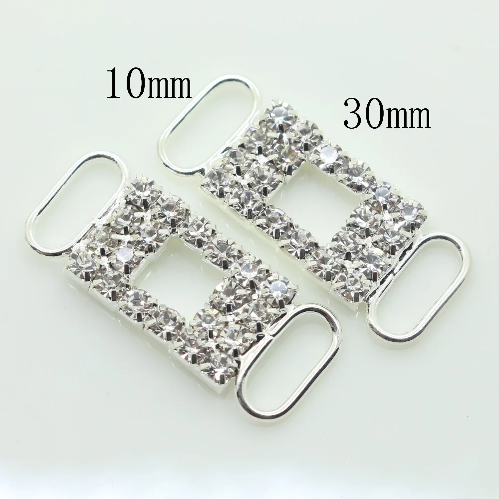 Silver Rhinestone Bikini Buckle Sew-on Swimwear Bikini Connector Bag Shoes Clothing Buckle Crystal Beachwear New 10x30mm, 10 Pcs