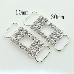 Silver Rhinestone Bikini Buckle Sew-on Swimwear Bikini Connector Bag Shoes Clothing Buckle Crystal Beachwear New 10x30mm, 10 Pcs