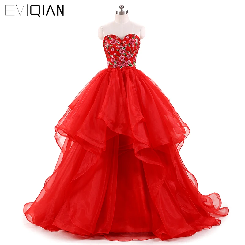 Tulle and Organza Embroidered Sweetheart Bodice Ruffled Skirt Prom Dresses 99015