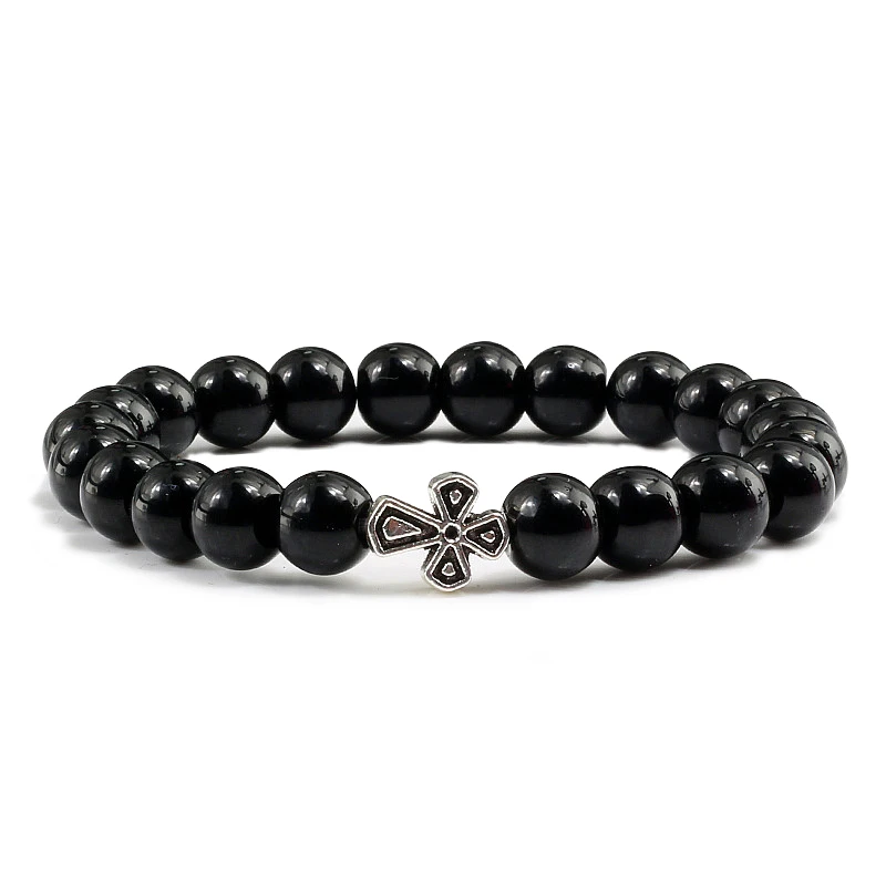 Moda jesus cruz pedra vulcânica homens estiramento pulseiras fosco preto lava 8mm contas energia yoga pulseiras & pulseiras jóias femininas