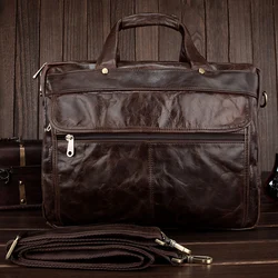 High Class Fashion Genuine leather Briefcase Men Leather business bag  portfolio office bag Messenger Tote 15.6