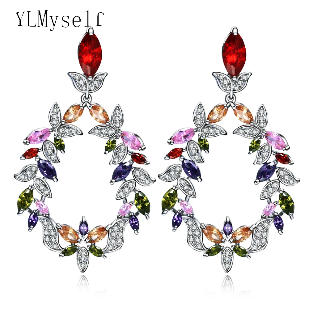 

SUPER big drop earrings Long women color jewelry multi stones excellent quality dangling large earring female jewellery