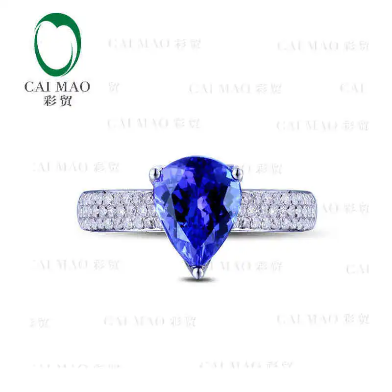 CaiMao 18KT/750 White  Gold 1.95 ct Natural IF Blue Tanzanite AAA  0.43 ct Full Cut Diamond Engagement Gemstone Ring Jewelry