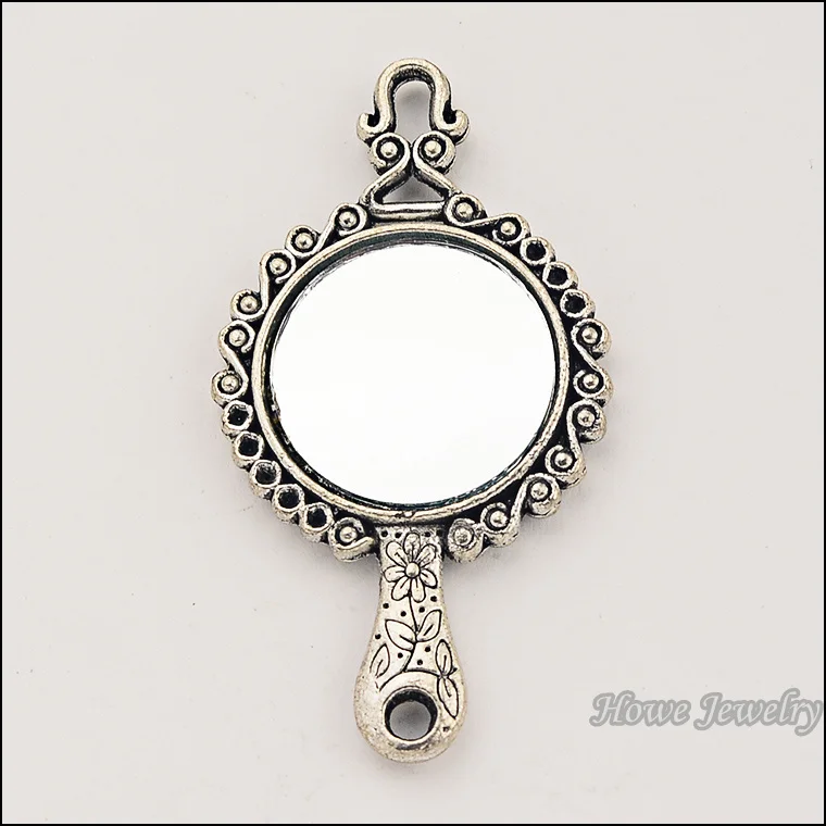 10pcs Charm vintage round  Mirror Pendant Tibetan silver Zinc Alloy Fit  European  Necklace DIY Metal Jewelry Findings