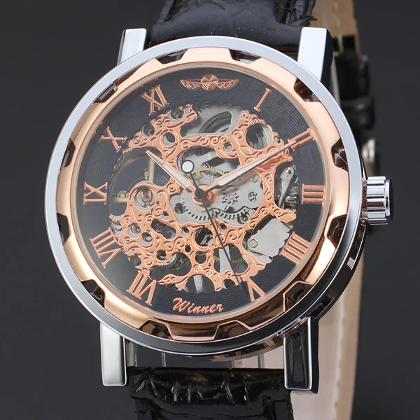 T-WINNER Round Gear Bezel DesignClassic Mechanical Automatic Colored Skeleton Rome Dial Watch Casual Waterproof Mechanical watch