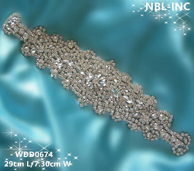 

(30PCS) Wholesale bridal sash beaded sewing silver crystal rhinestone appliques for wedding dresses sash belt WDD0674