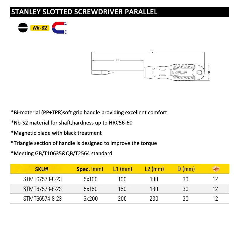 Stanley destornillador 1pcs super hardness 5mm flat head screwdriver precision narrow operation screwdrivers parallel niobium S2