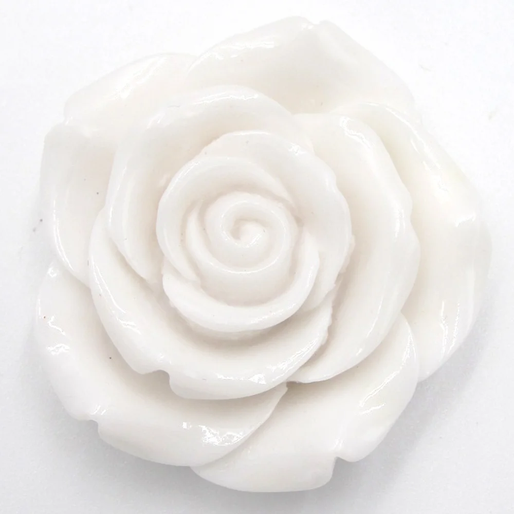 42mm 10pcs/Lot White Color Acrylic Big Resin Rose Flower Beads For Handmade Girls Chunky Bead Necklace Children Bracelet Jewelry
