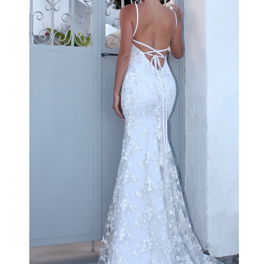 Women Party Long Dress Summer White Sexy Lace Dress V Neck Backless Lace Up Maxi Bodycon Dresses Vestidos verano 2026 Gift