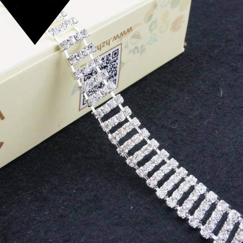 10-20Yards Stunning Crystal Rhinestone Trim Silver Stone Chain Applique Bridal Dress Trimming Decoration Sewing Crafts