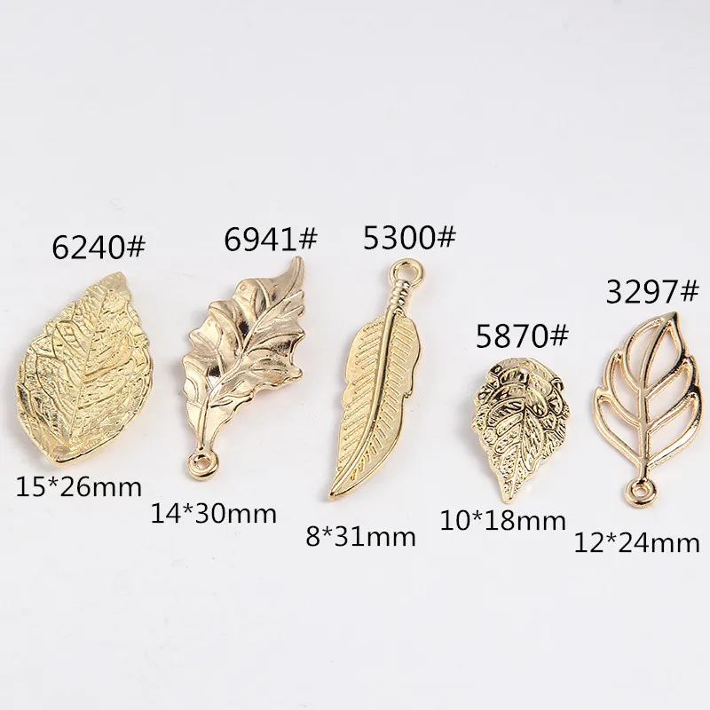 100pcs Gold Color Small Leaf Shape Hollow Leaves Pendant Handmade Hanging Crafts for DIY Fashion Choker Necklace