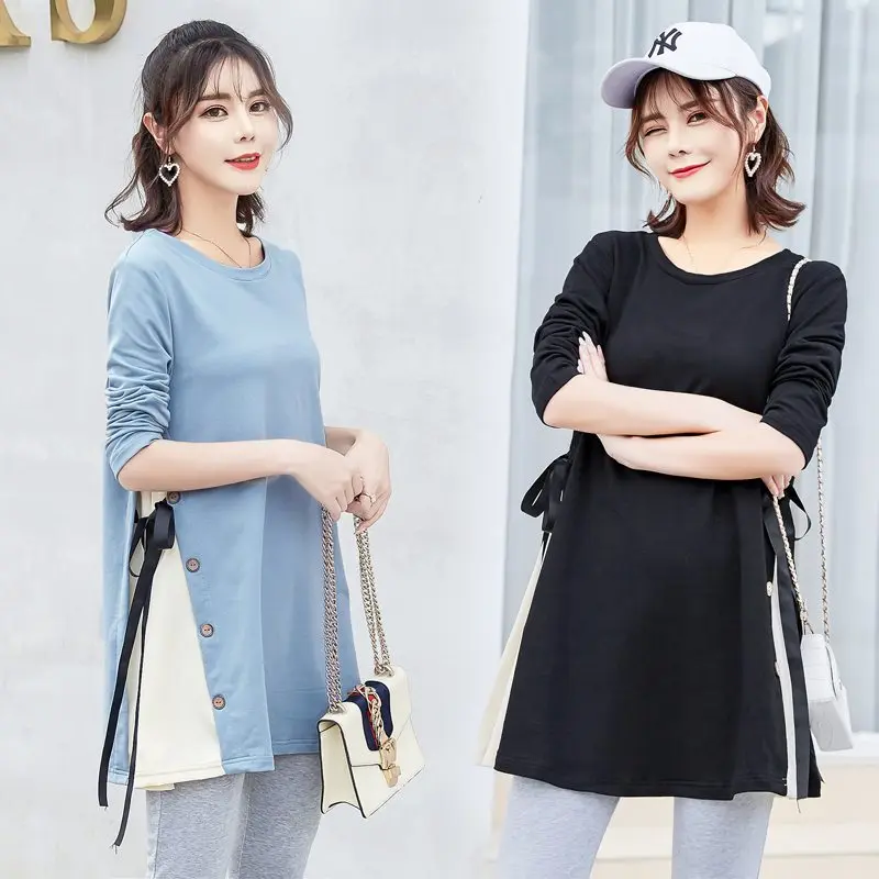 

Autumn and winter wear new wave mom Korean fashion stitching shirt pregnant women dress