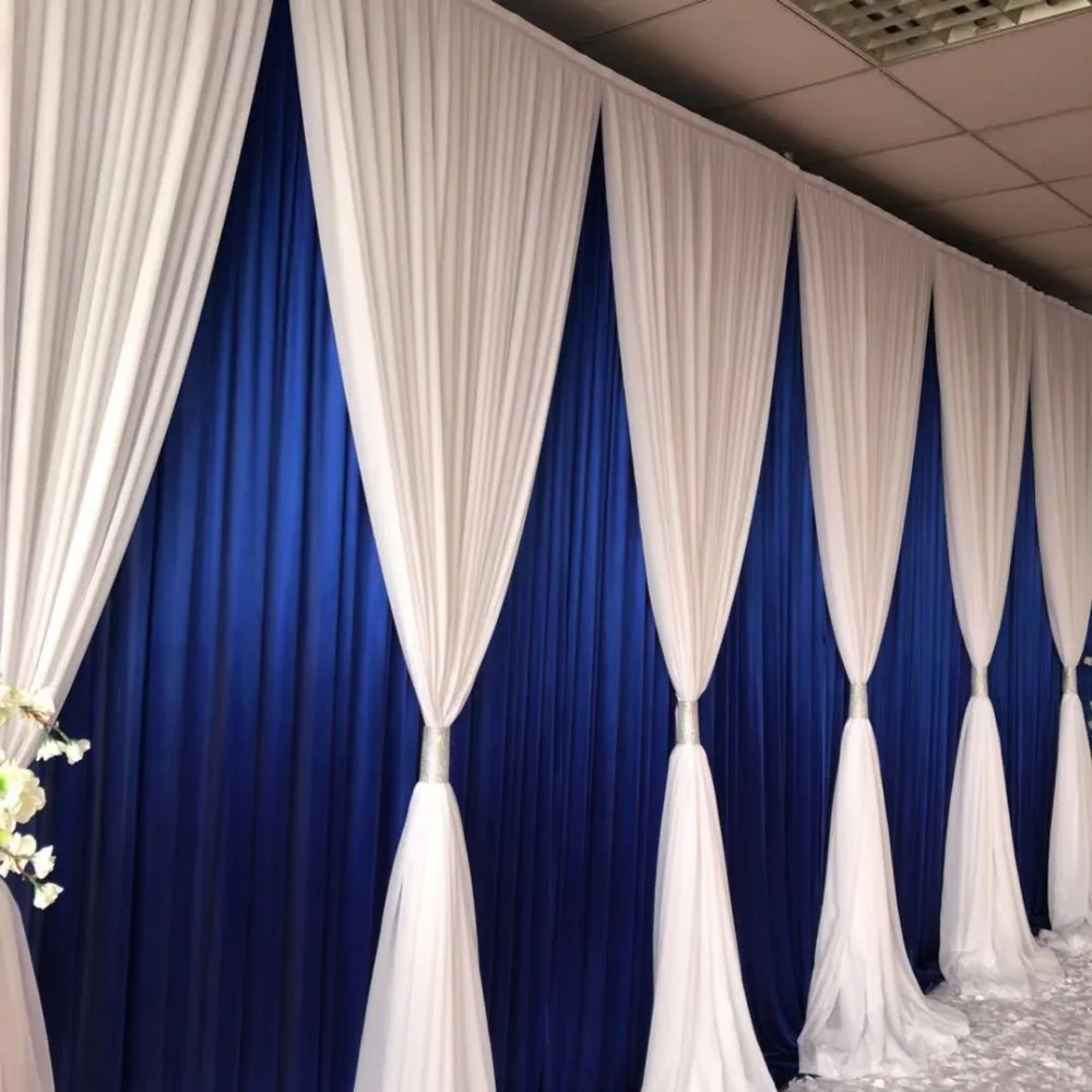 

Customized 3mx6m New Arriaval Royal Blue Curtain White Nomantic Swag Drapes For Backdrop Wedding Party Decoration