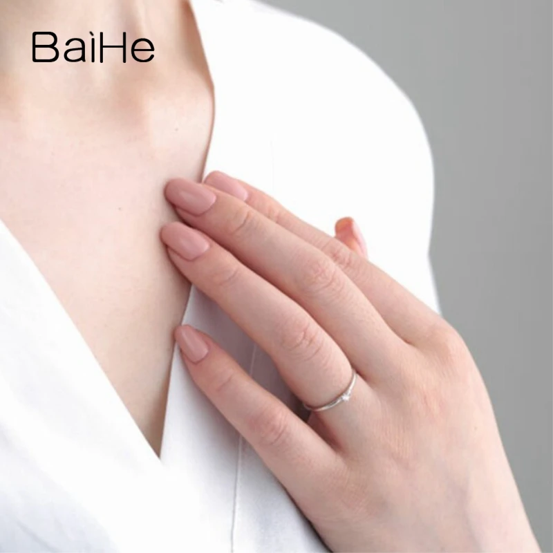 BAIHE Real Solid 14K Yellow Gold H/SI Natural Diamond Ring Women Men Trendy Wedding Band Fine Jewelry Making Cincin berlian