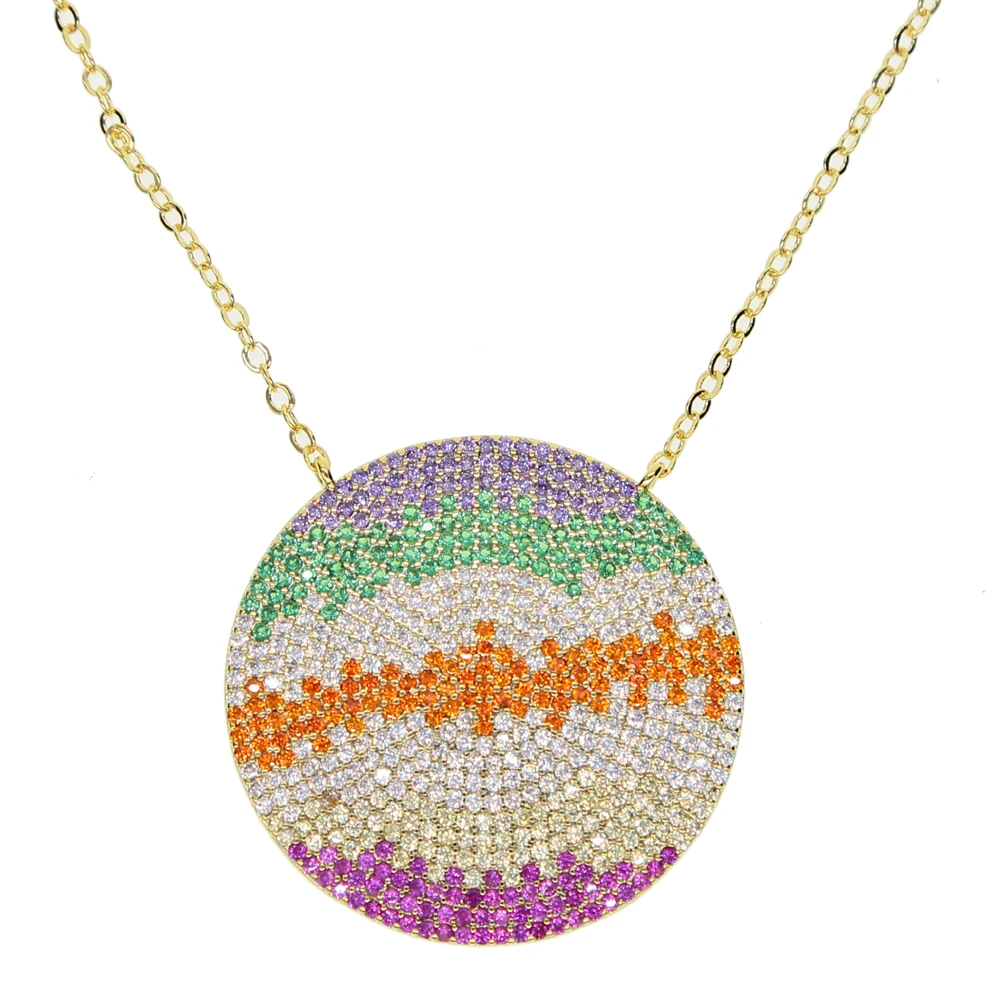 turkish evil eye jewelry gold filled mix color multi cubic zirconia color big round pendant micro pave cz colorful necklace