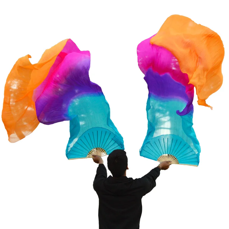 100% prawdziwe Silk welony 1 para handmade kobiety wysokiej jakości jedwab taniec brzucha fani turkus + fioletowy rose pomarańczowy